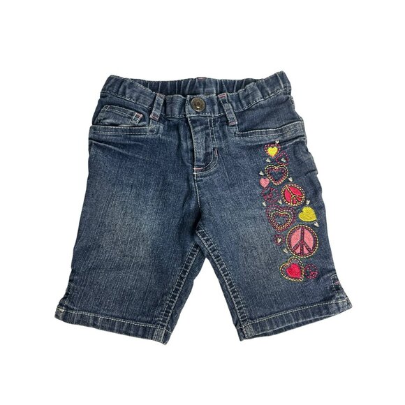 VTG Arizona Jean Co. Girls’ Denim Jean Shorts 3T Embroidered Hearts & Peace Sign - Picture 1 of 6